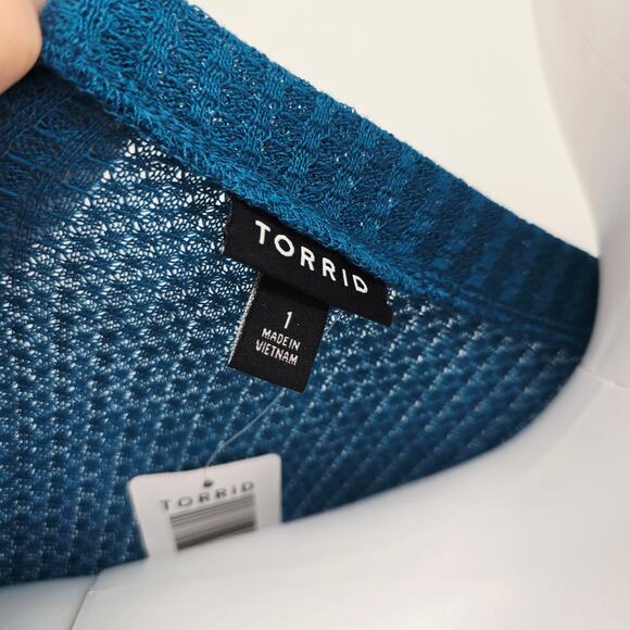 Torrid Waffle Lace Up V-Neck Long Sleeve Top Blue 1X New - Picture 3 of 7